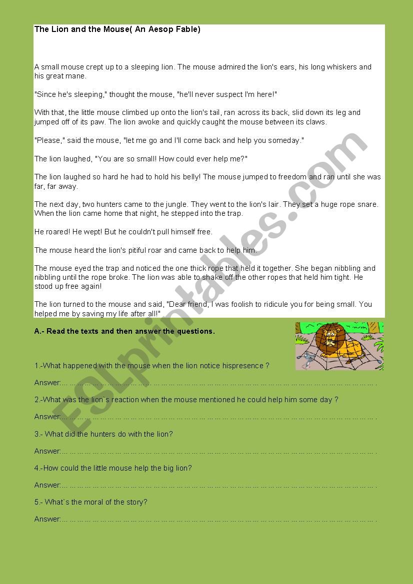 Tlion and the Mouse worksheet