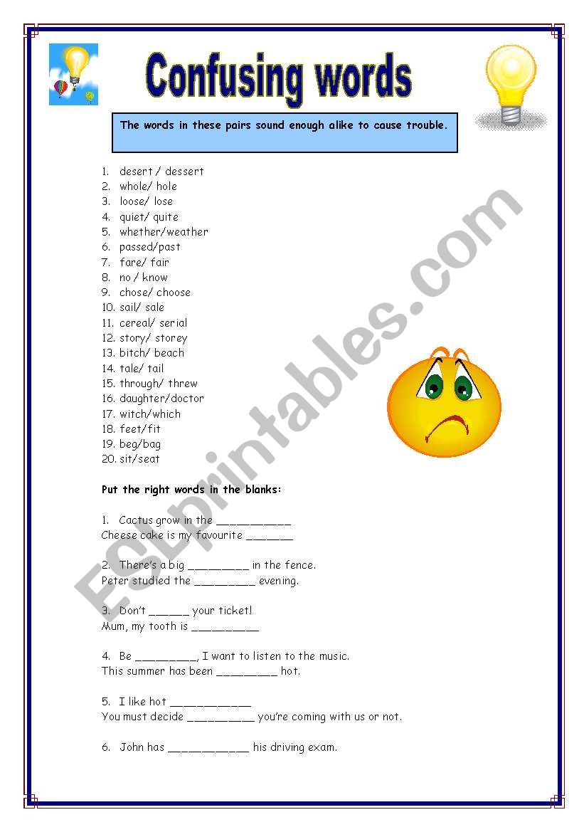 Confusing words worksheet