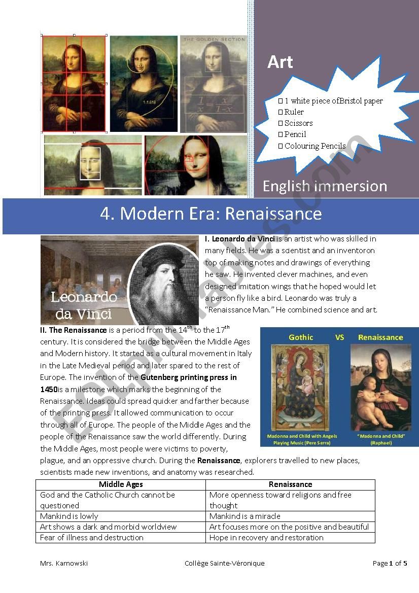 Art History: 4. Modern Era RENAISSANCE