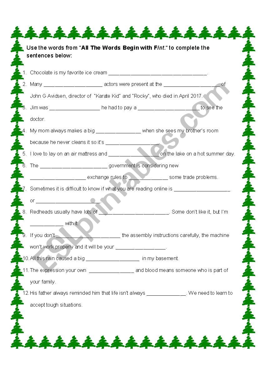 All the words begin with F int. Sentences