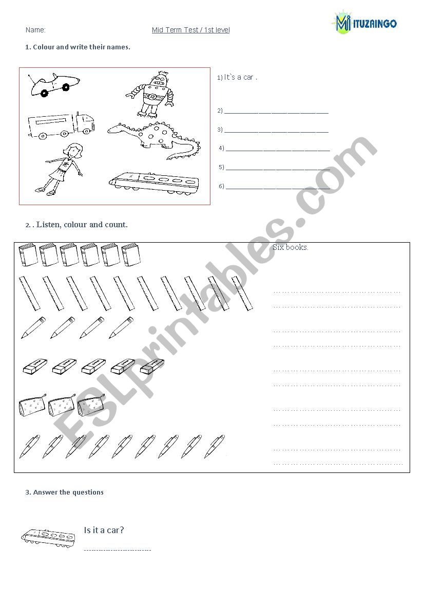 MID TERM TEST FOR CHILDREN, LEVEL 1