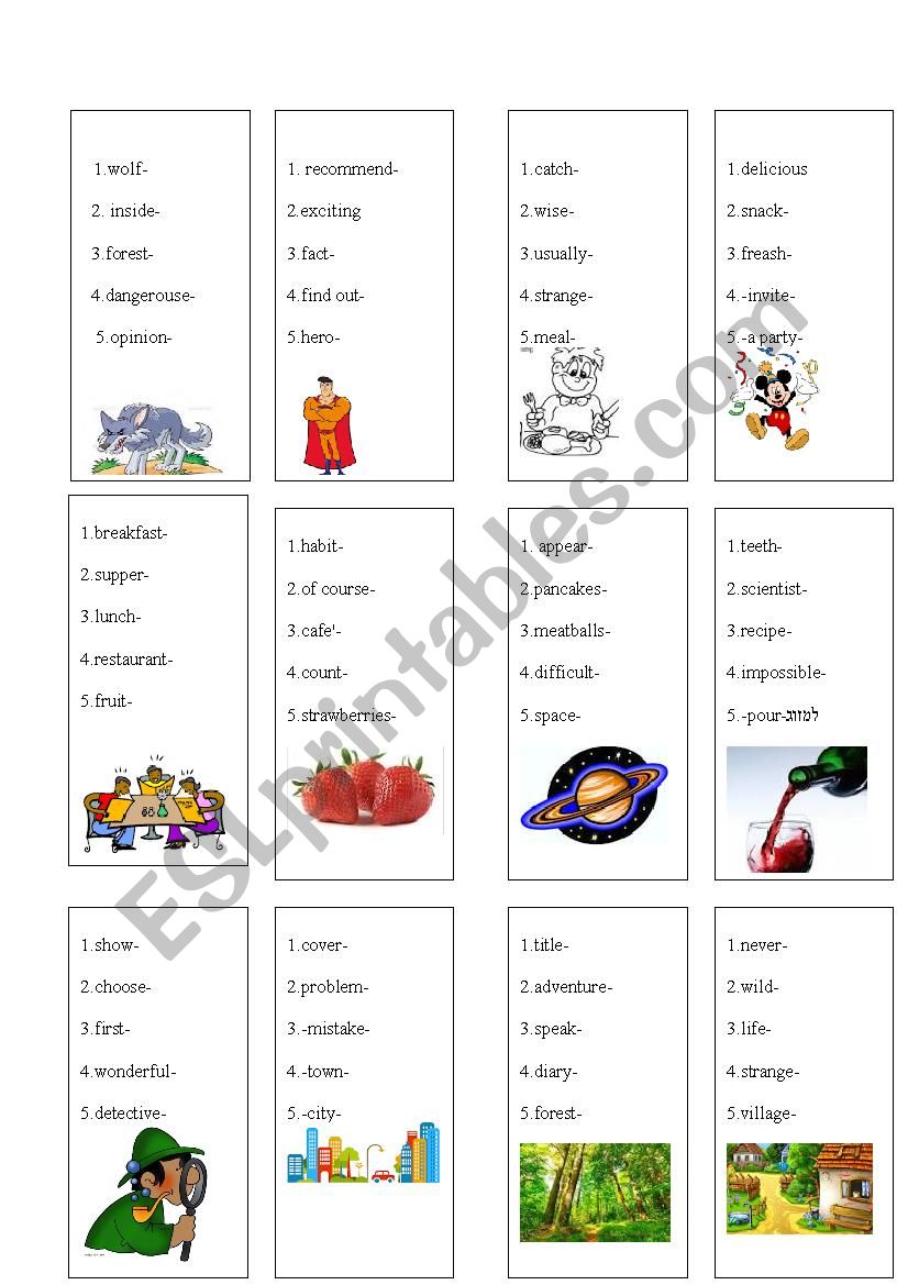 Vocabulay a game for pairs worksheet