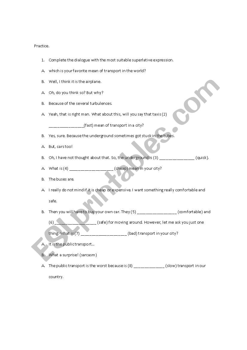 Practice of superlatives  worksheet