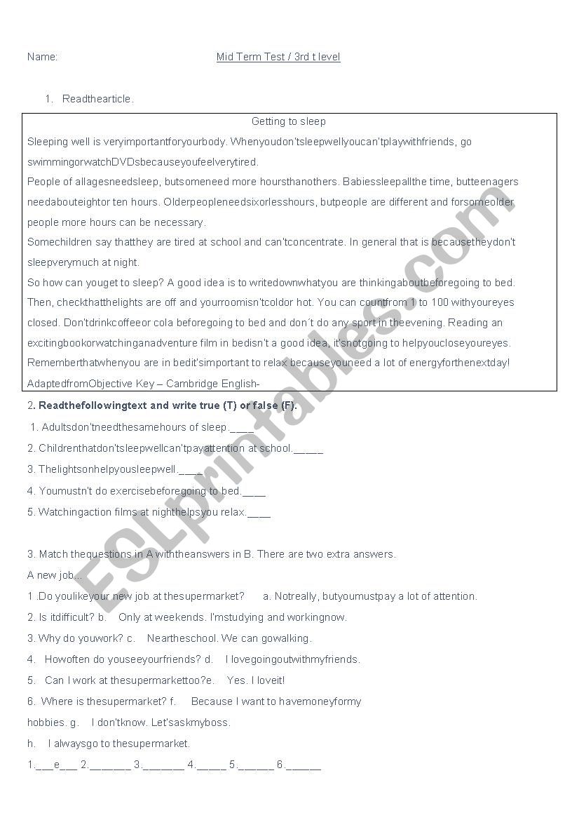 ENGLISH TEST / CHILDREN 3 worksheet