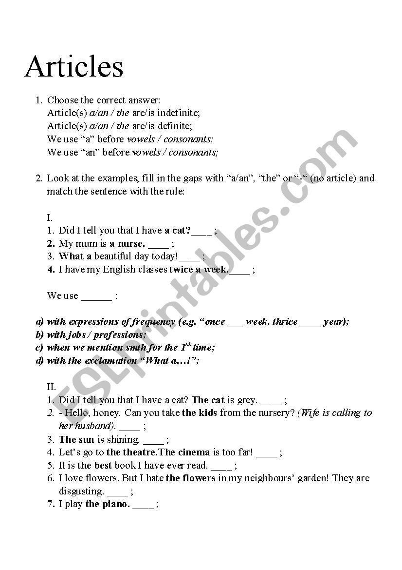 Articles Guided Discovery worksheet