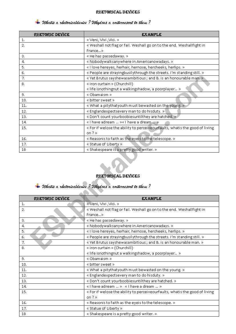 Rhetorical Device worksheet