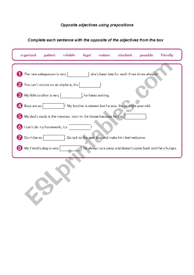 Opposite adjectives using prepositions