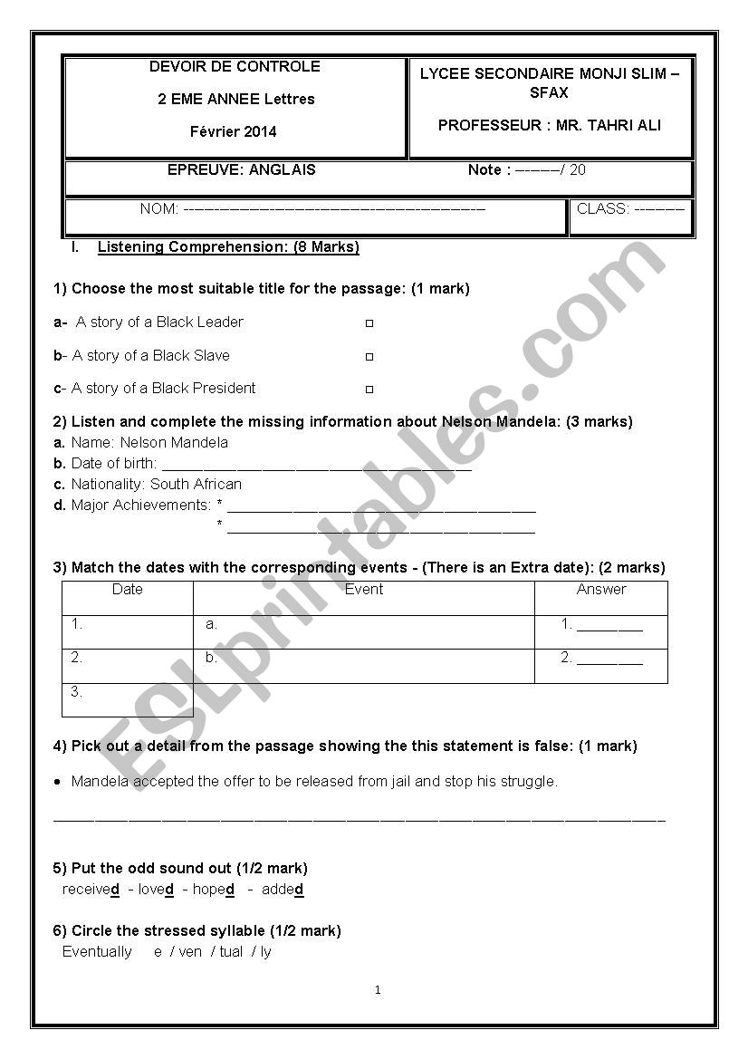 2nd form worksheet
