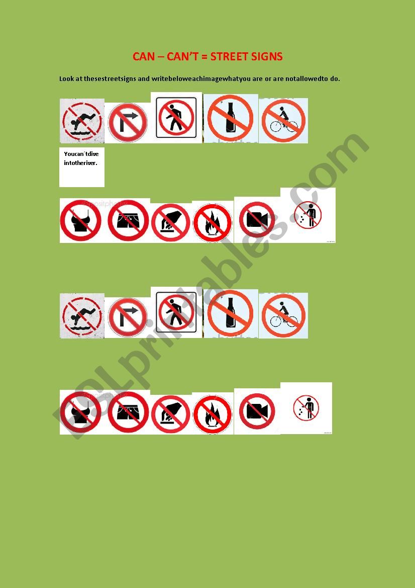 Can Can t Describe The Street Signs ESL Worksheet By Info