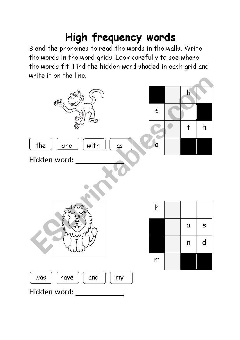 High Frequency Word Puzzles worksheet