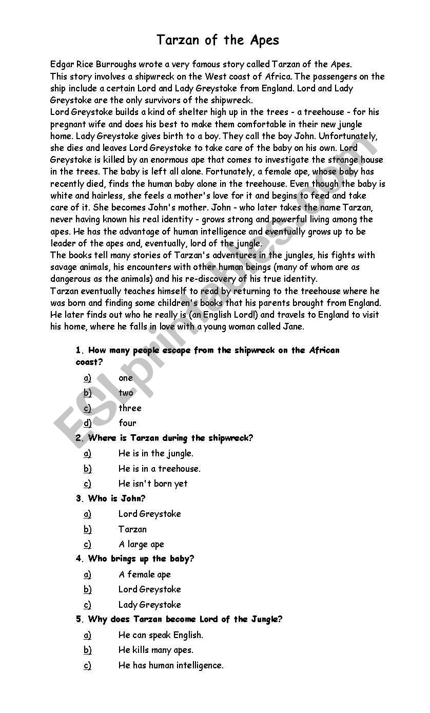 tarzan  worksheet