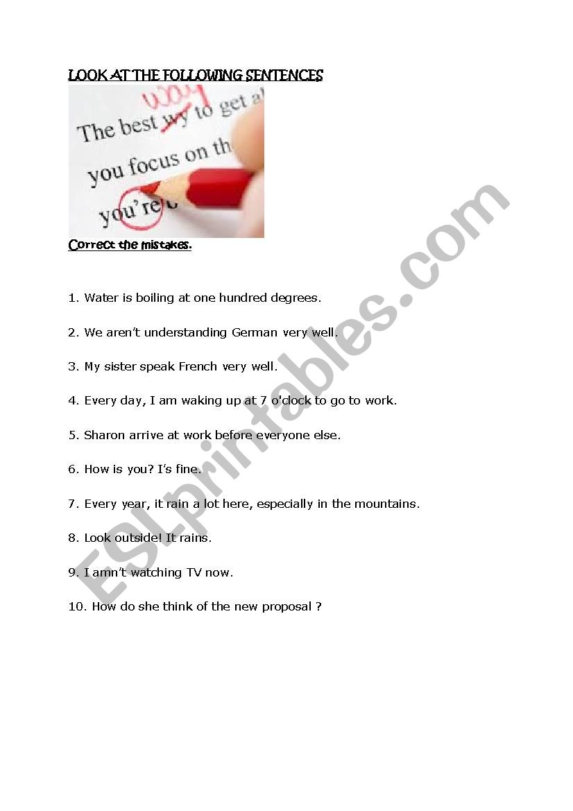 Error Correction worksheet