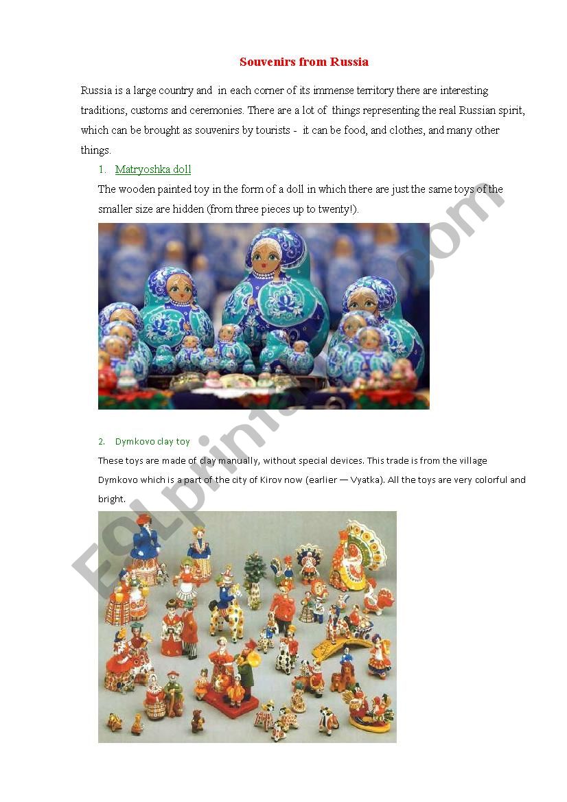 Souvenirs from Russia worksheet
