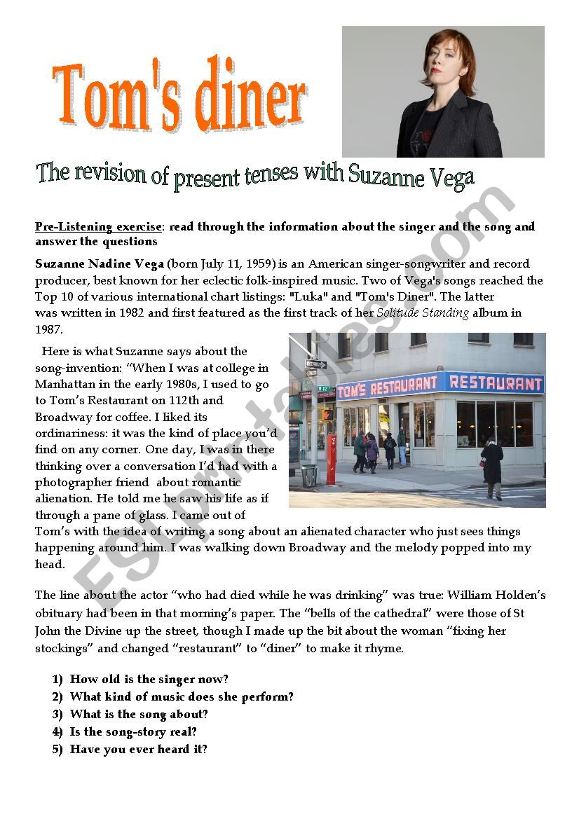 Tom´s Diner, revision of tenses ESL worksheet by Tatizyuz