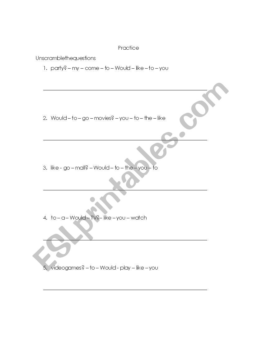 Unscramble invitations worksheet