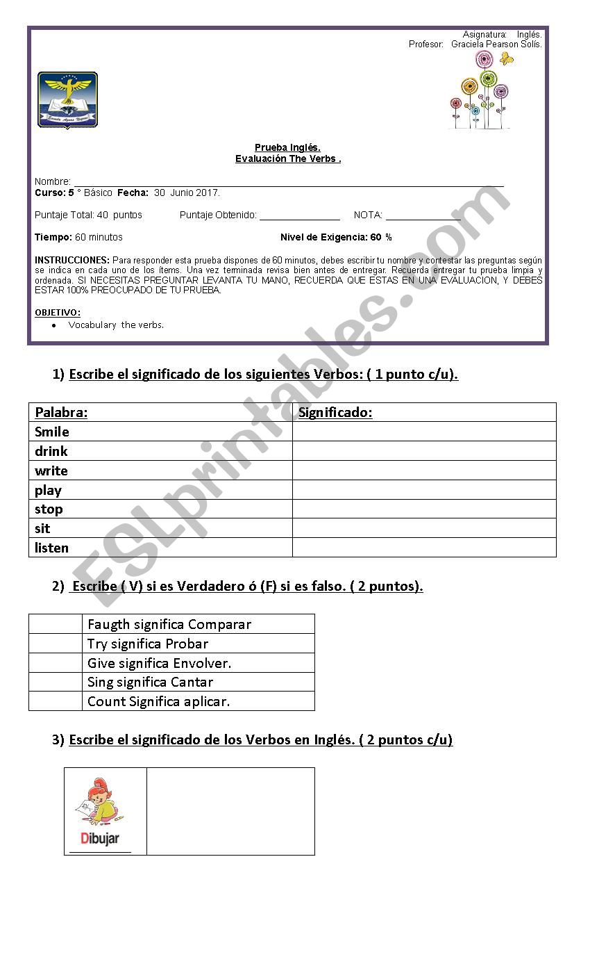The verbs worksheet
