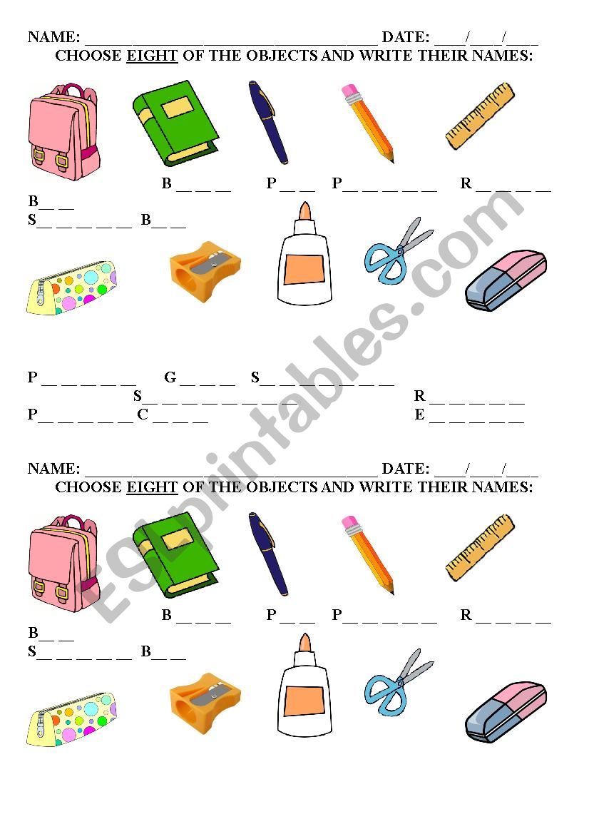 School objects - simple exercise