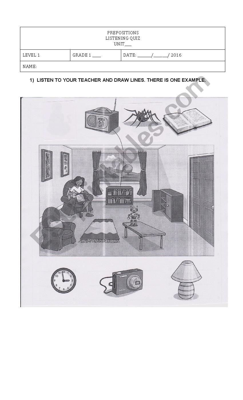 Prepositions listening quiz worksheet
