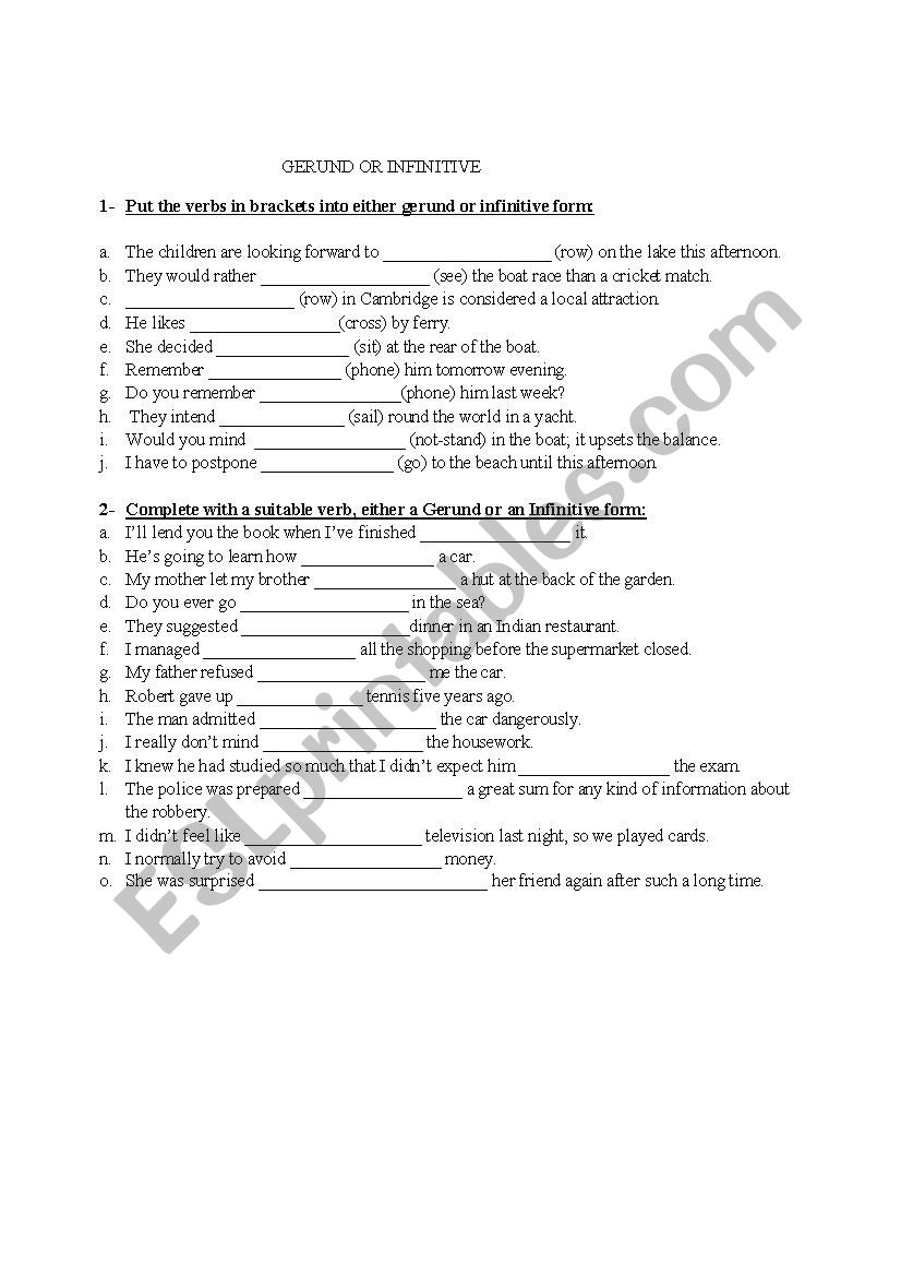 gerund and infinitive activity