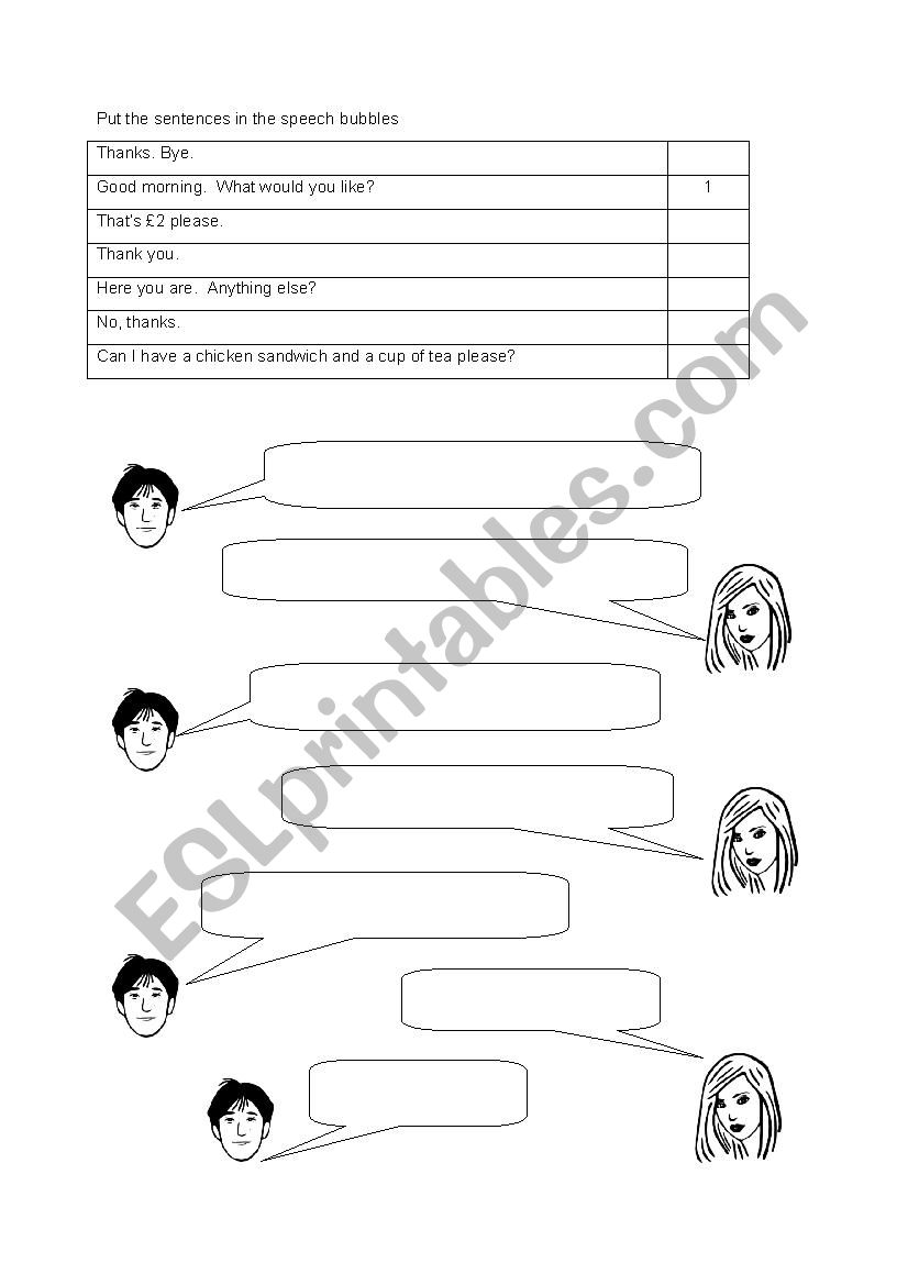 Cafe conversation worksheet