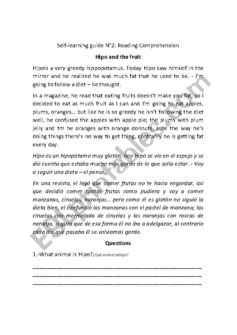 Reading Comprehension worksheet