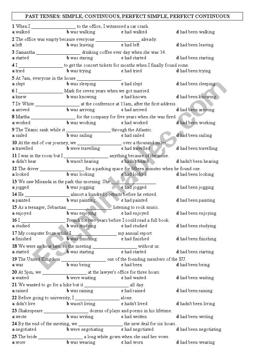 Past Tenses: Test worksheet