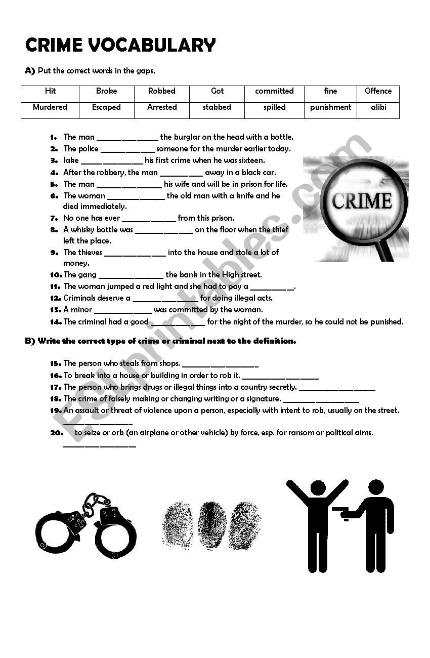 crime vocabulary worksheet worksheet
