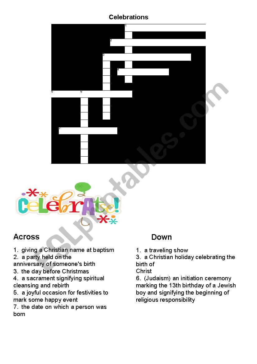 Celebrations worksheet