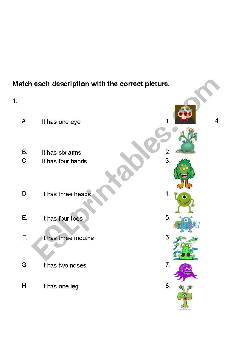 Matching body parts  worksheet