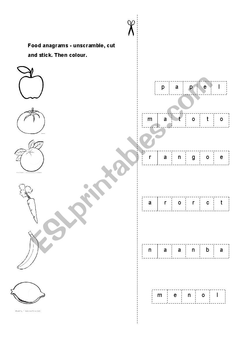 Food anagrams - fruits and vegetables