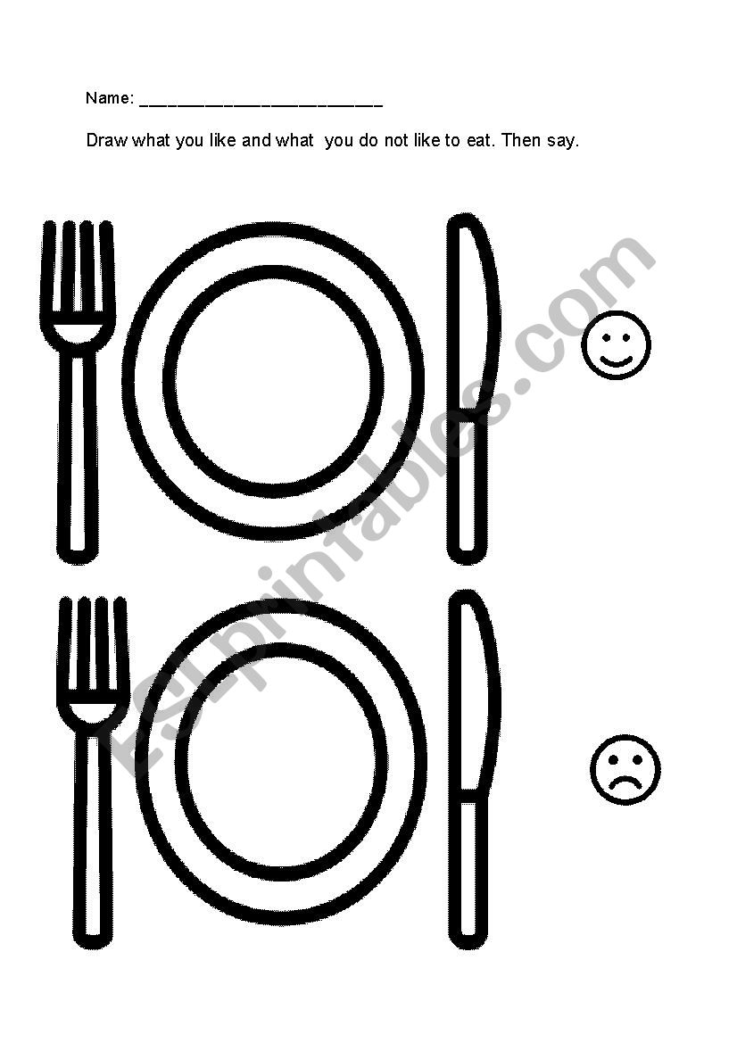 I like, I dont like - food worksheet for preschool