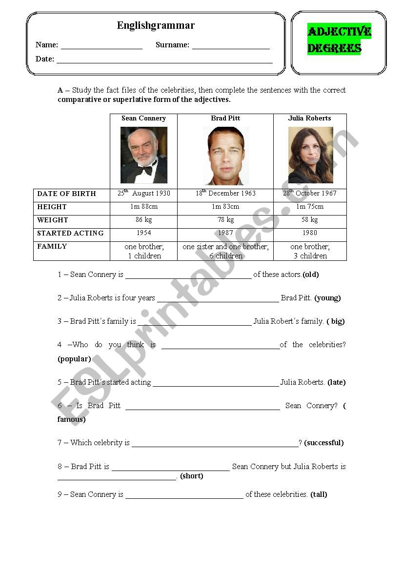 Adjective degrees - worsheet worksheet