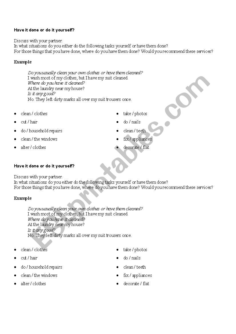 Have something done worksheet