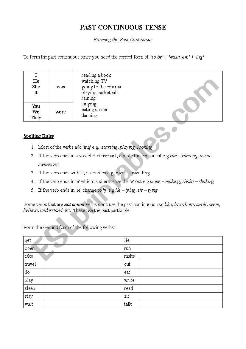 past continuous worksheet