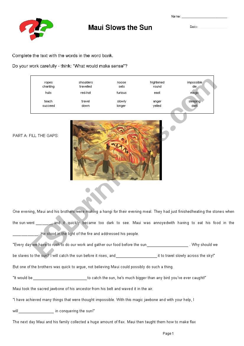 Maui Slows the Sun - Cloze Exercise