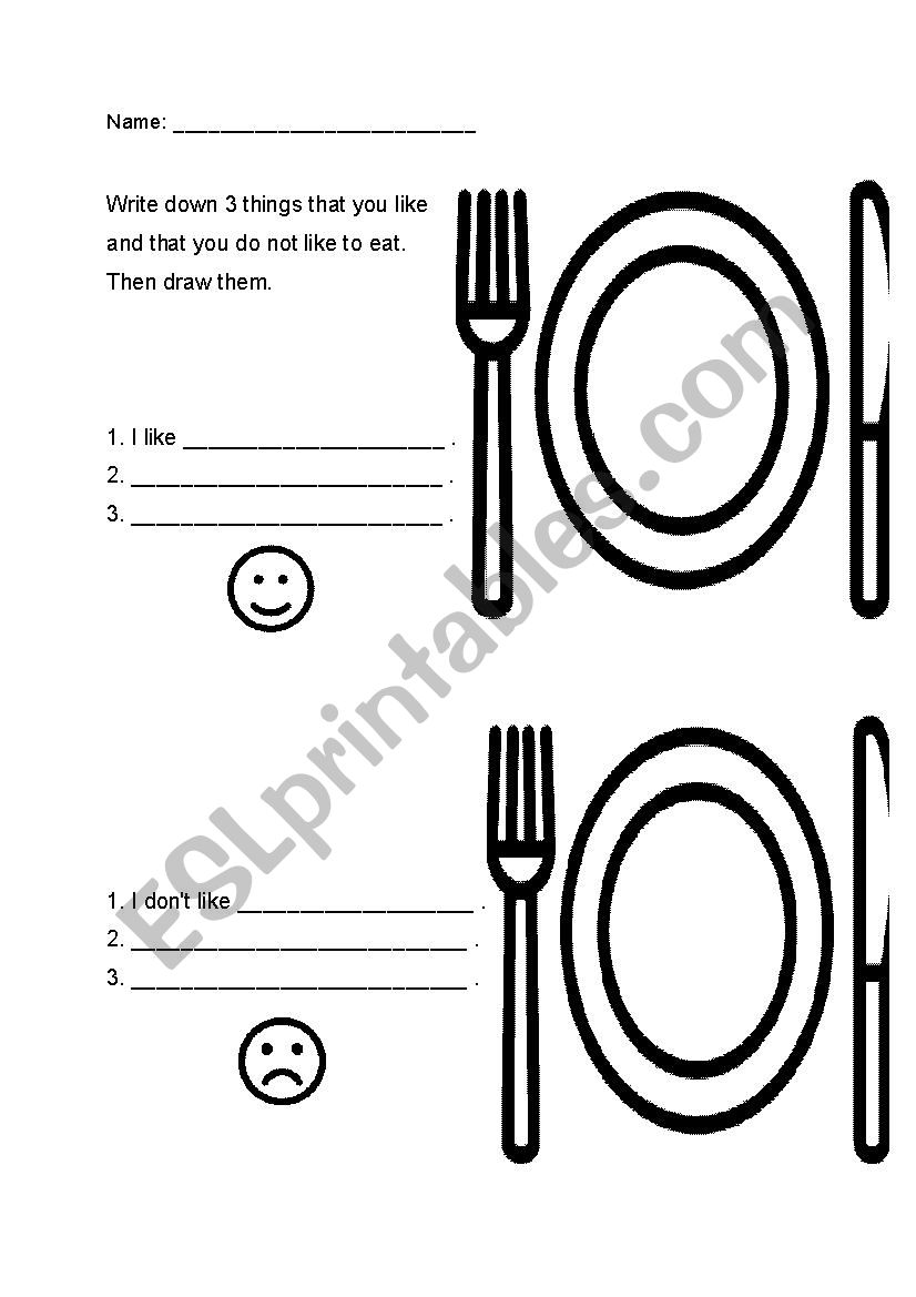 I like, I dont like - food worksheet for primary school