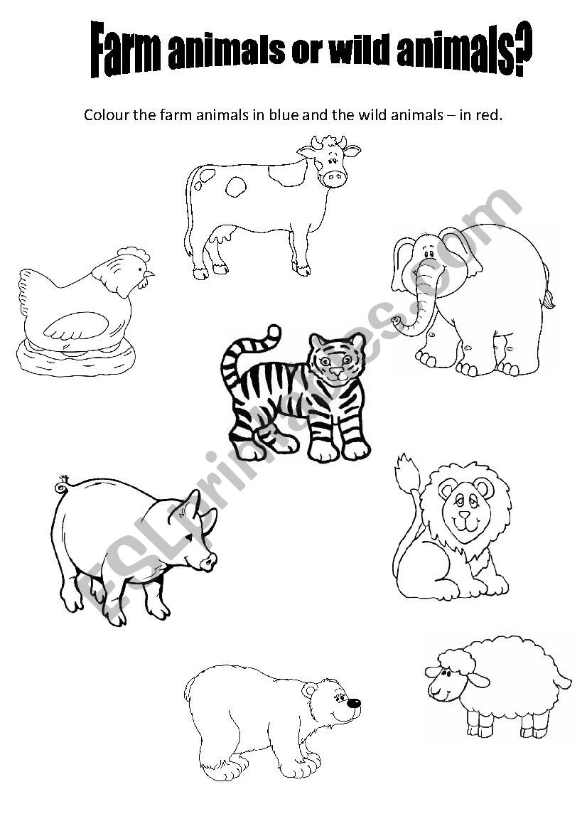 Farm animals or wild animals - for preschool - ESL worksheet by Pavlina_At
