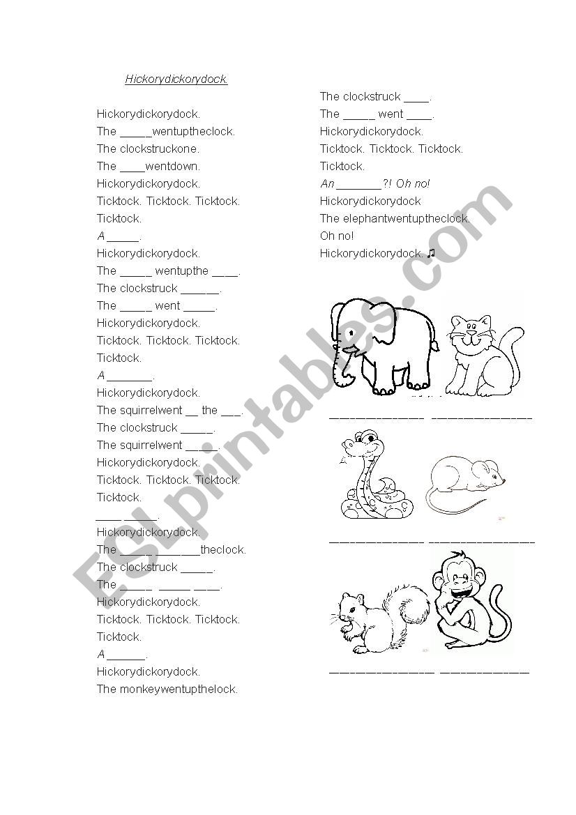 song Hickory dickory dock worksheet