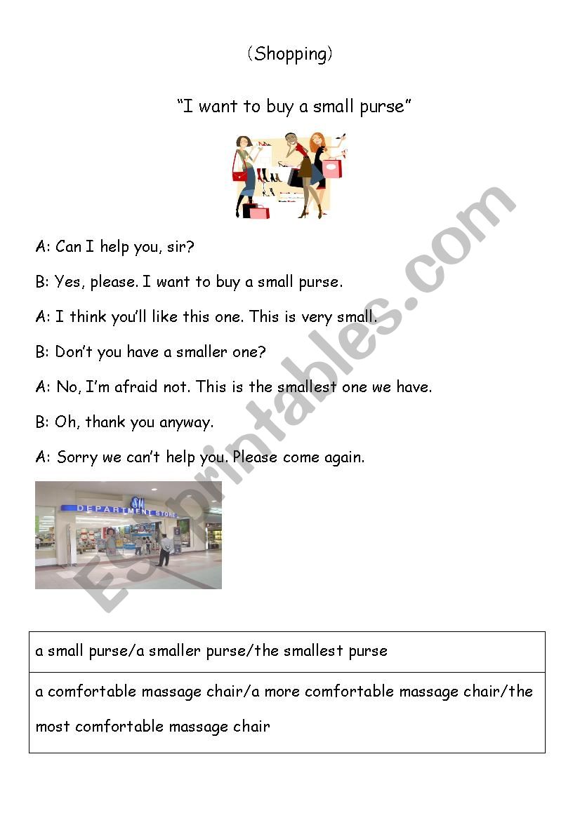 Shopping worksheet