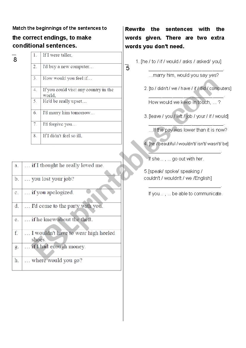 Second conditional matching worksheet