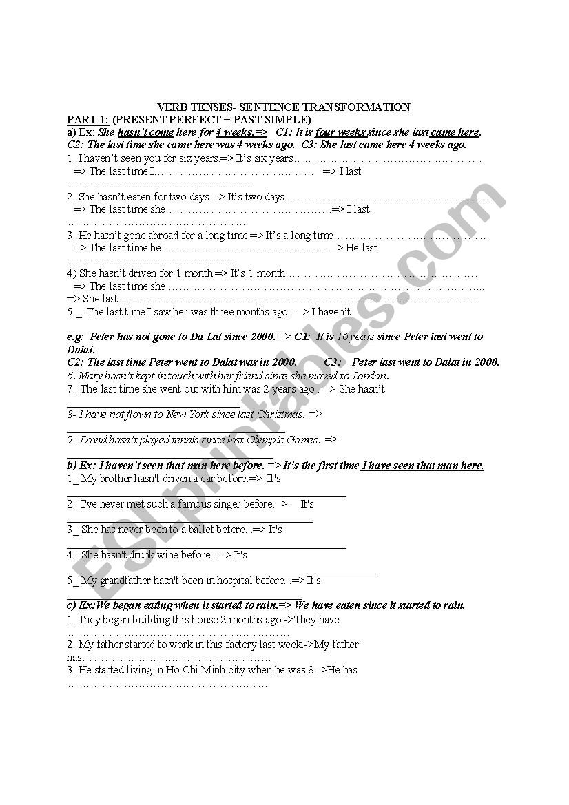 present perfect and past simple sentence transformation