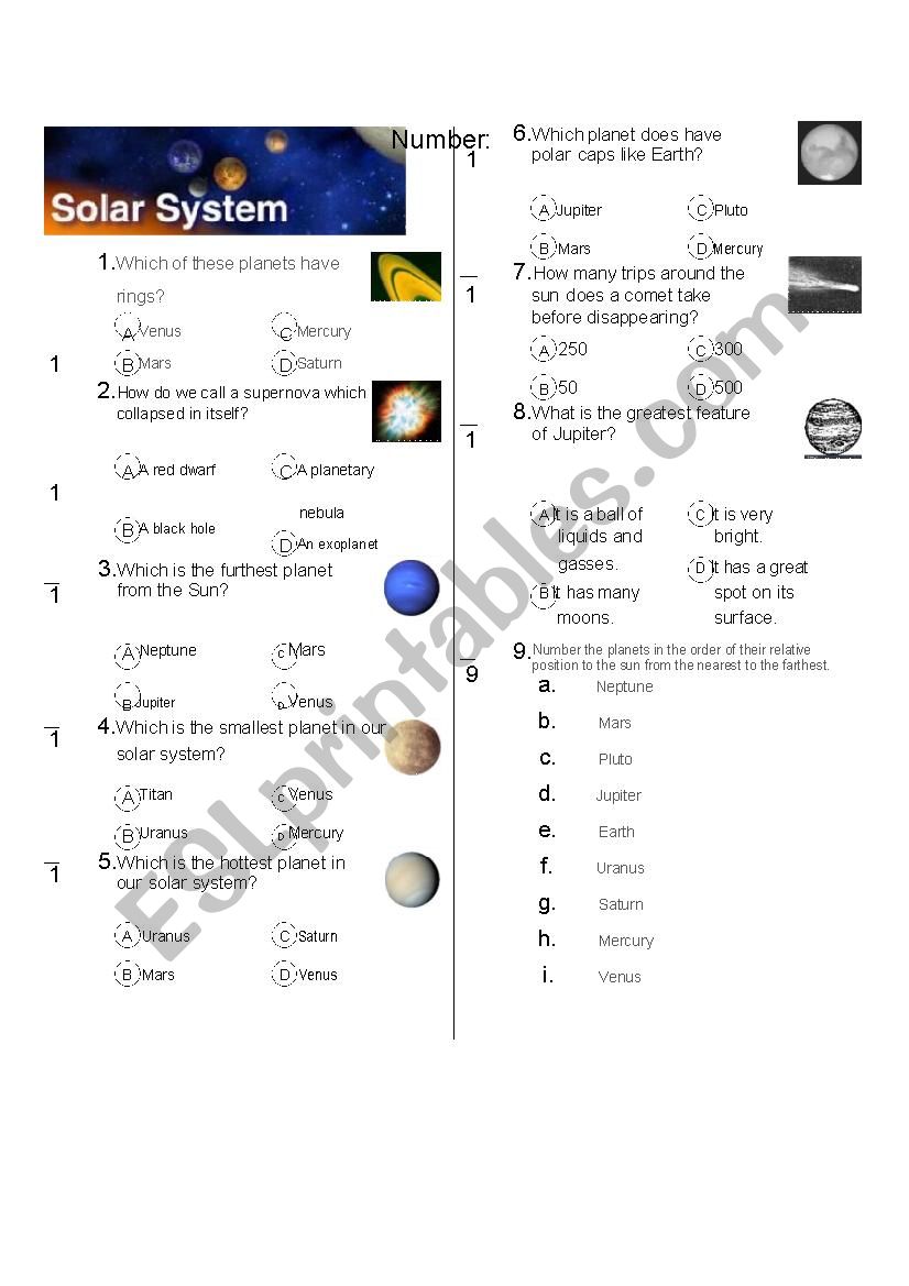The solar system worksheet