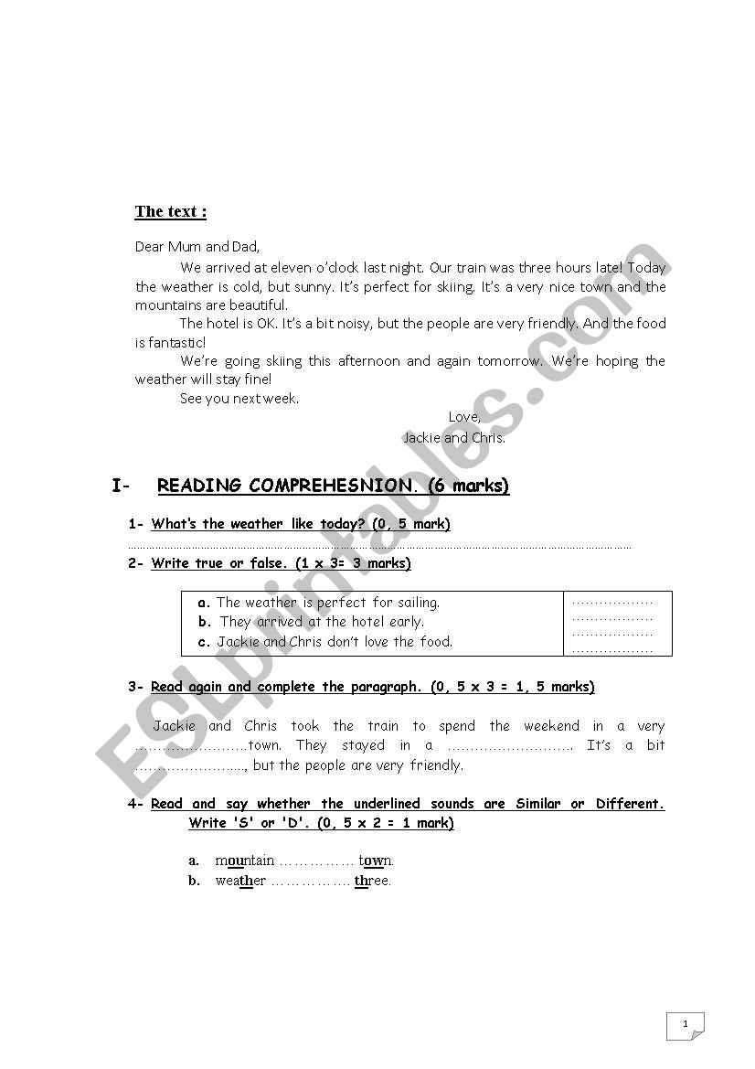 7th Form Test  worksheet