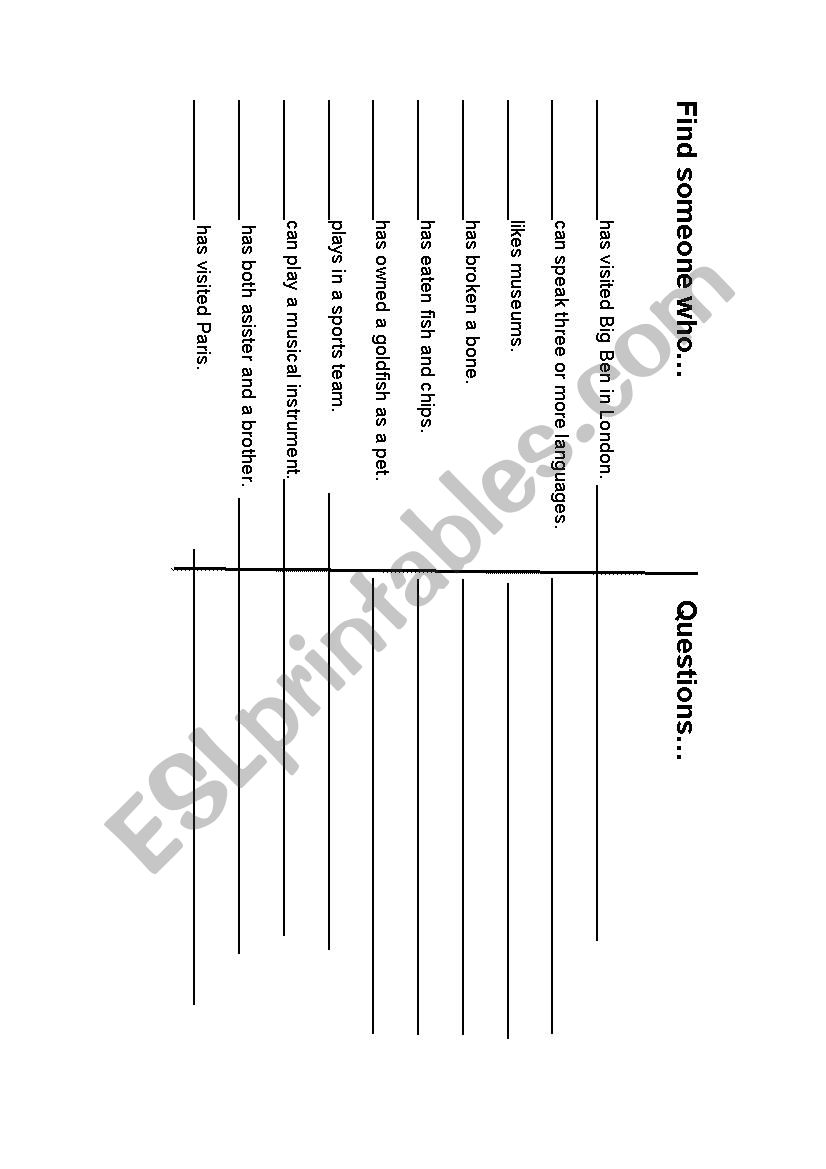 Find someone who worksheet