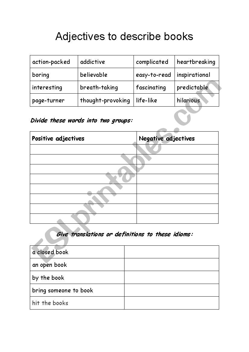 Books vocabulary  worksheet