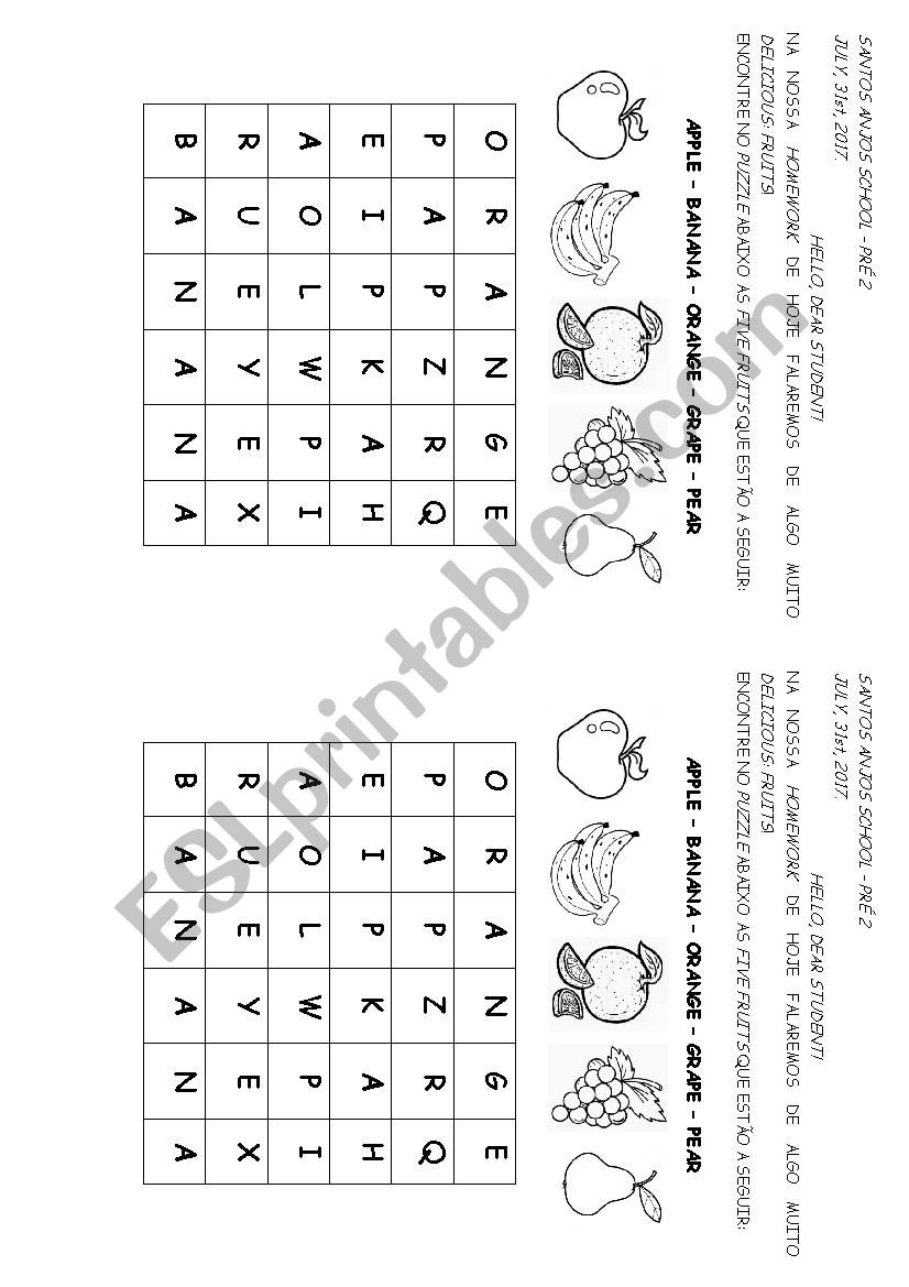 Find 5 fruits  worksheet