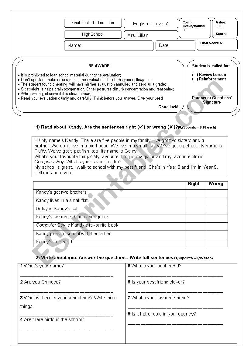 Test - Basic worksheet