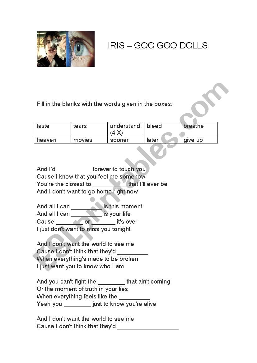 Iris - Goo Goo Dolls worksheet