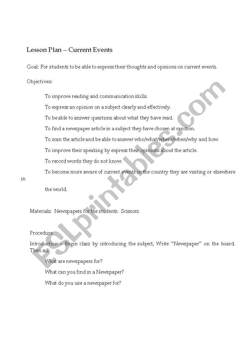 English worksheets Current Events