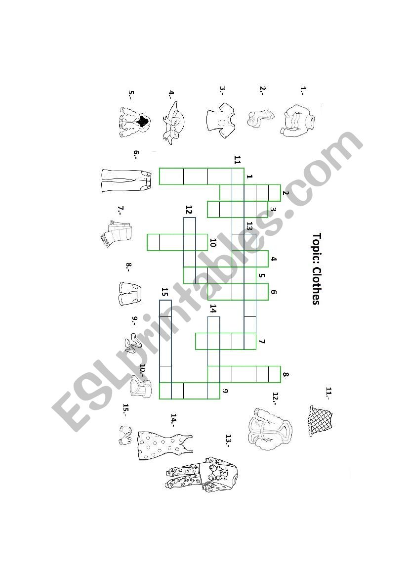 Clothes crossword worksheet